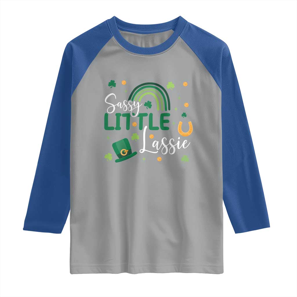 Funny Sassy Little Lassie Raglan Shirt St Patrick's Day Shamrock Rainbow TS11 Sport Gray Royal Print Your Wear