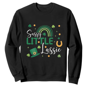 Funny Sassy Little Lassie Sweatshirt St Patrick's Day Shamrock Rainbow TS11 Black Print Your Wear