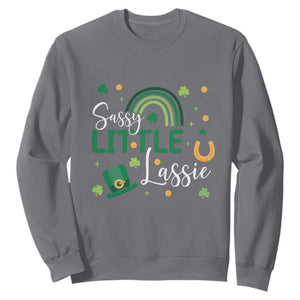 Funny Sassy Little Lassie Sweatshirt St Patrick's Day Shamrock Rainbow TS11 Charcoal Print Your Wear