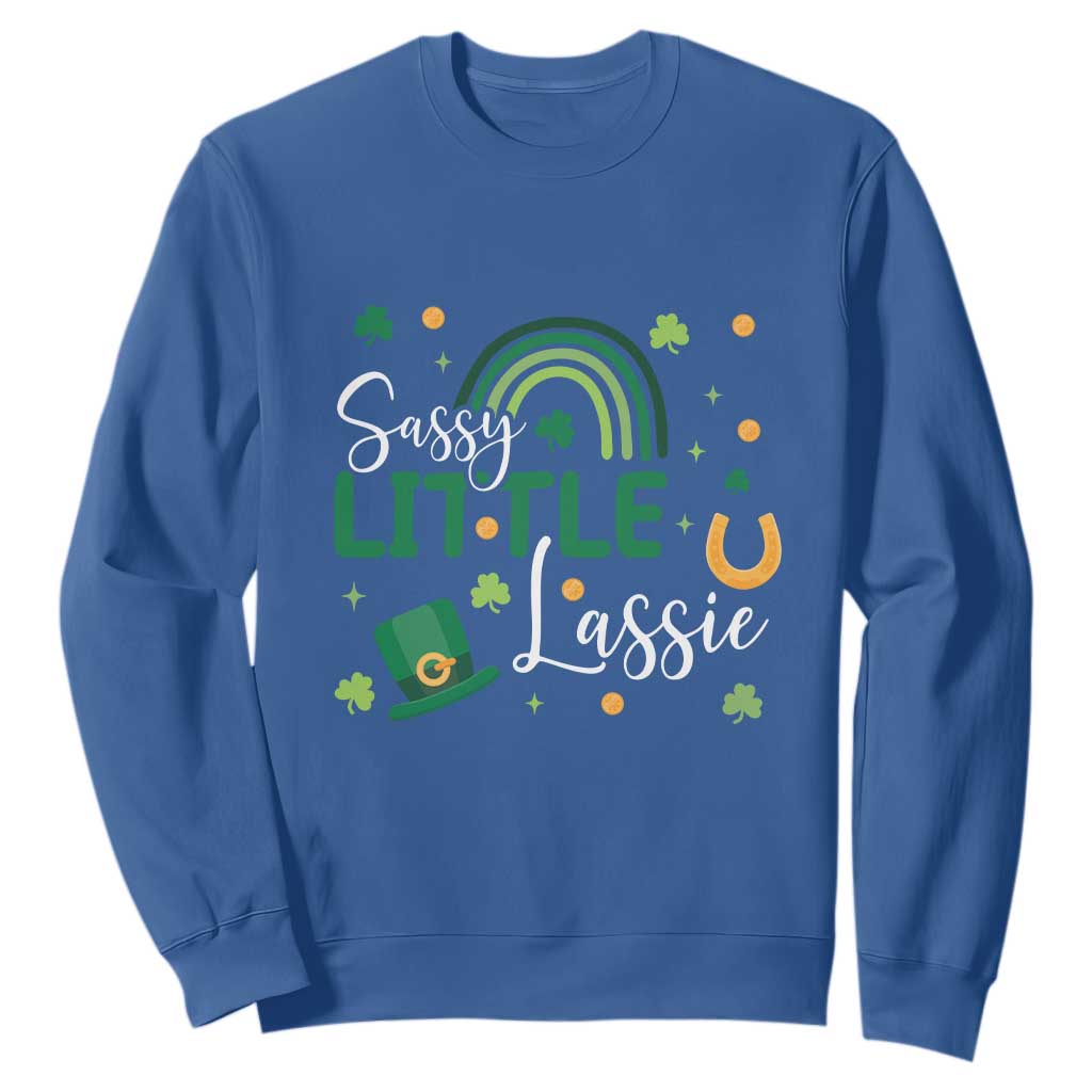 Funny Sassy Little Lassie Sweatshirt St Patrick's Day Shamrock Rainbow TS11 Royal Blue Print Your Wear