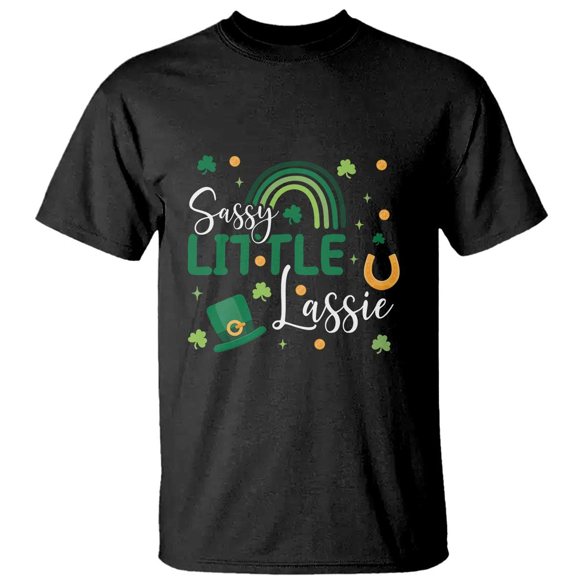 Funny Sassy Little Lassie T Shirt St Patrick's Day Shamrock Rainbow TS11 Black Print Your Wear