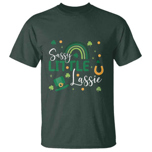 Funny Sassy Little Lassie T Shirt St Patrick's Day Shamrock Rainbow TS11 Dark Forest Green Print Your Wear