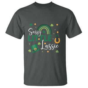 Funny Sassy Little Lassie T Shirt St Patrick's Day Shamrock Rainbow TS11 Dark Heather Print Your Wear