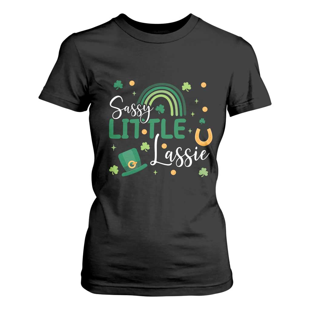 Funny Sassy Little Lassie T Shirt For Women St Patrick's Day Shamrock Rainbow TS11 Black Print Your Wear
