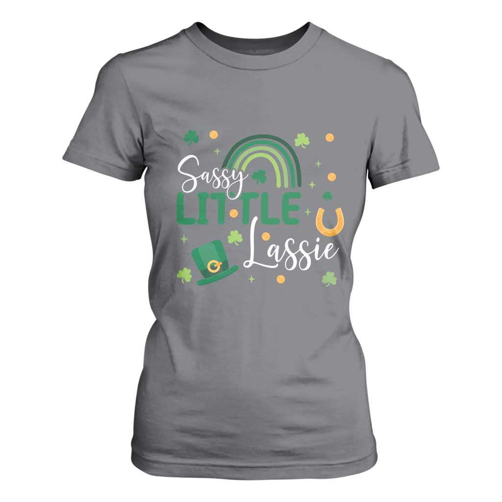 Funny Sassy Little Lassie T Shirt For Women St Patrick's Day Shamrock Rainbow TS11 Charcoal Print Your Wear
