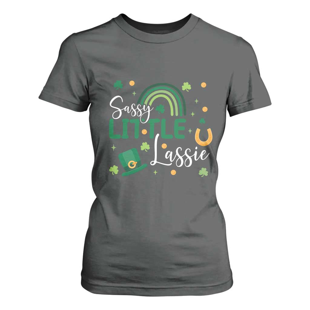 Funny Sassy Little Lassie T Shirt For Women St Patrick's Day Shamrock Rainbow TS11 Dark Heather Print Your Wear