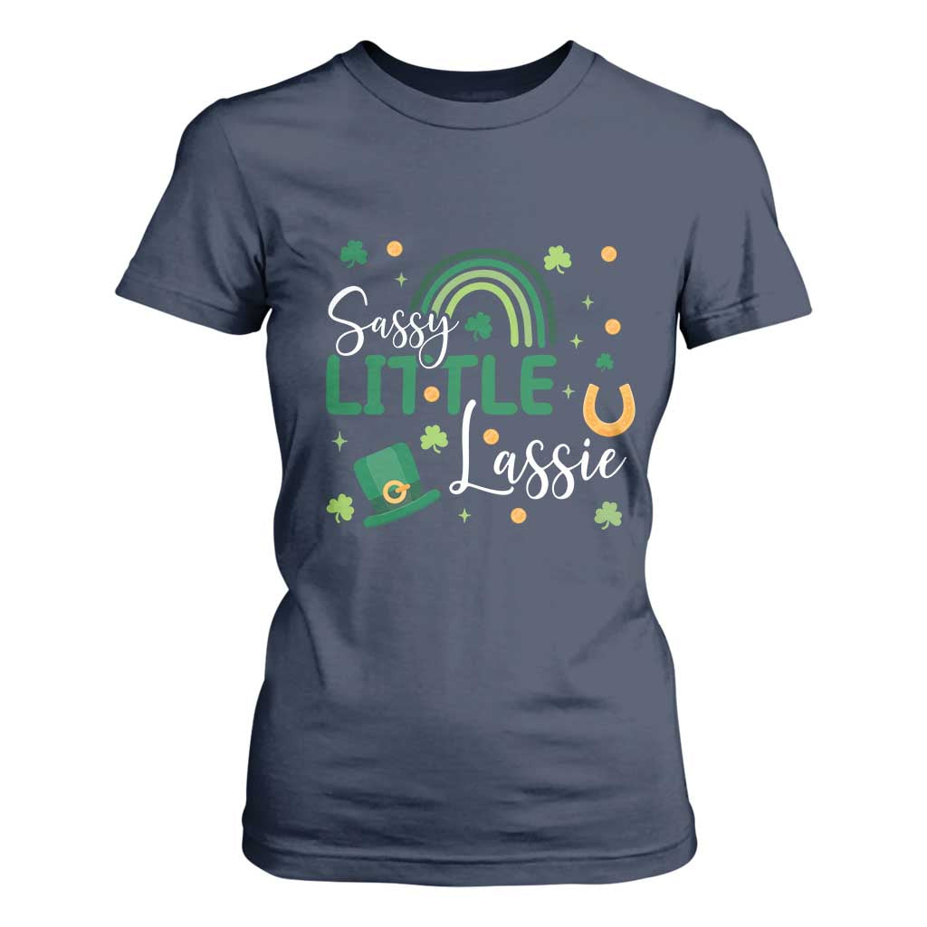 Funny Sassy Little Lassie T Shirt For Women St Patrick's Day Shamrock Rainbow TS11 Navy Print Your Wear