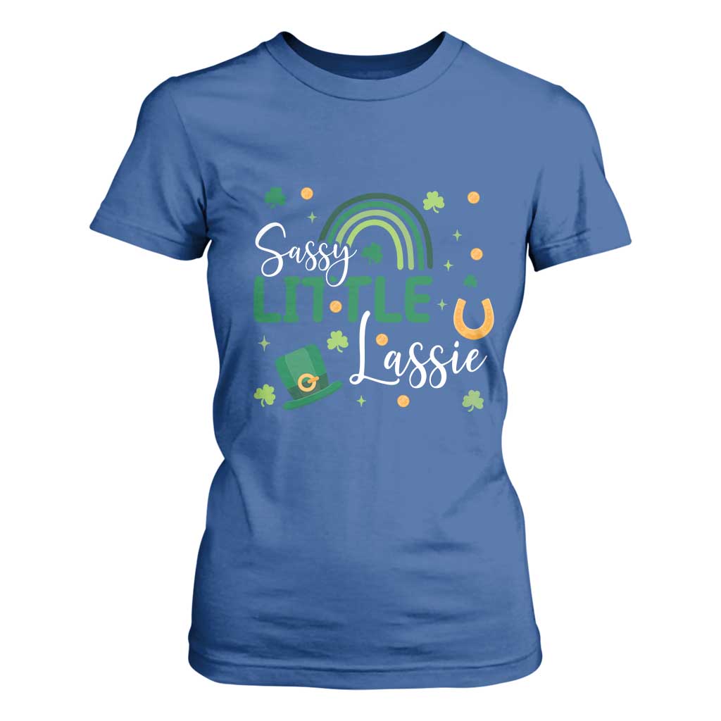 Funny Sassy Little Lassie T Shirt For Women St Patrick's Day Shamrock Rainbow TS11 Royal Blue Print Your Wear