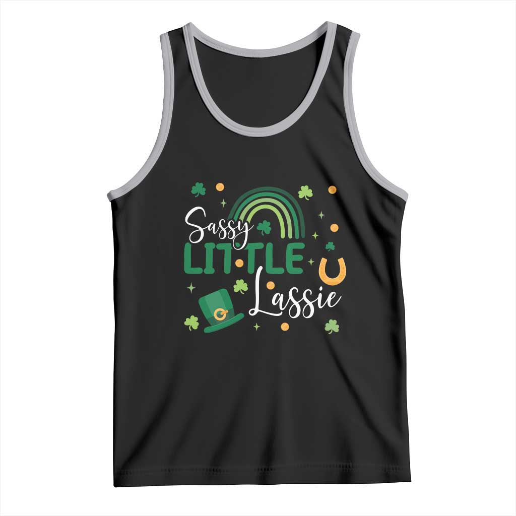 Funny Sassy Little Lassie Tank Top St Patrick's Day Shamrock Rainbow TS11 Black Athletic Heather Print Your Wear