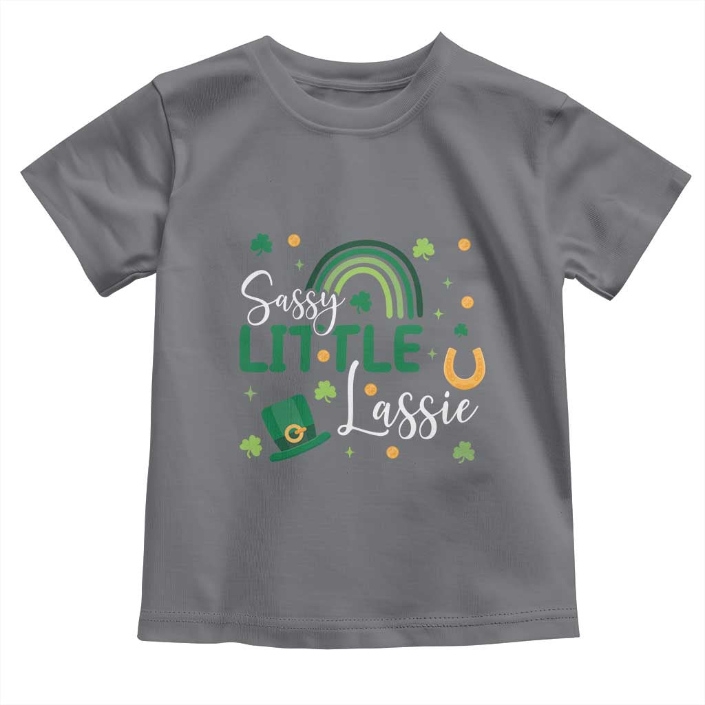 Funny Sassy Little Lassie Toddler T Shirt St Patrick's Day Shamrock Rainbow TS11 Charcoal Print Your Wear