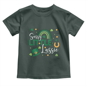 Funny Sassy Little Lassie Toddler T Shirt St Patrick's Day Shamrock Rainbow TS11 Dark Forest Green Print Your Wear