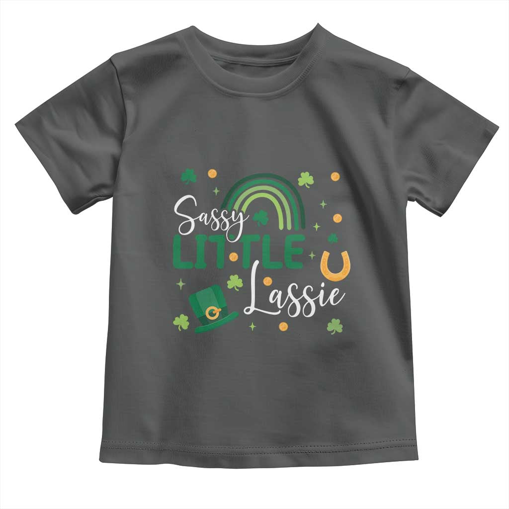 Funny Sassy Little Lassie Toddler T Shirt St Patrick's Day Shamrock Rainbow TS11 Dark Heather Print Your Wear