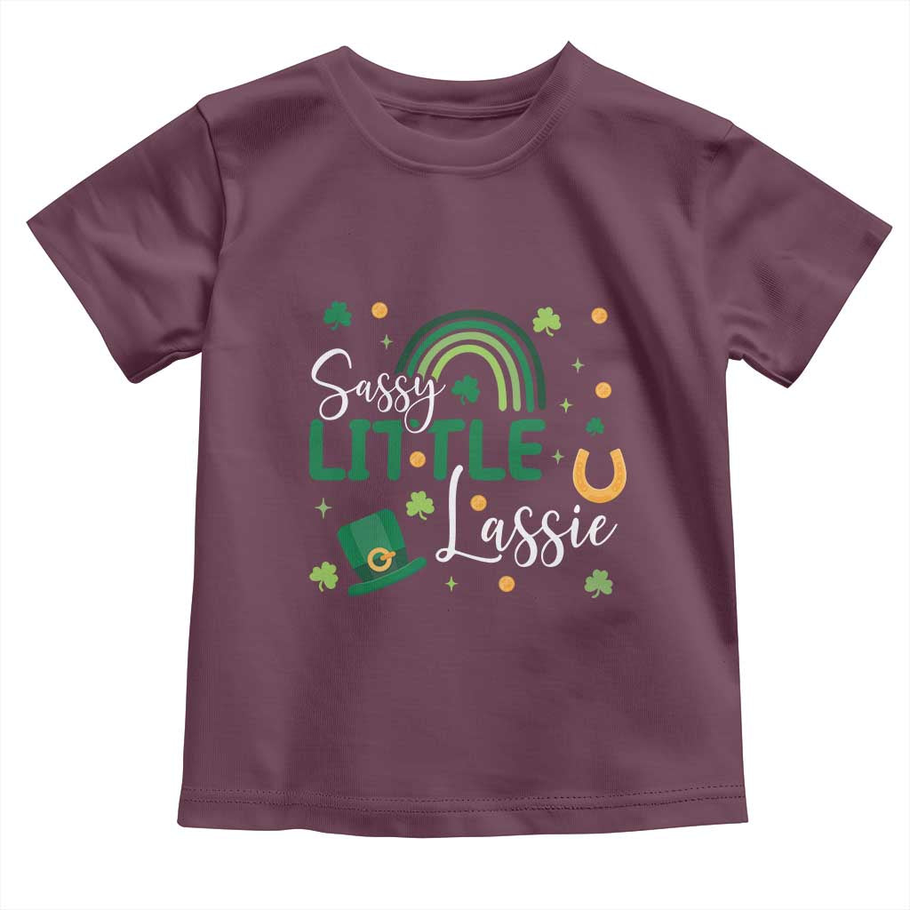 Funny Sassy Little Lassie Toddler T Shirt St Patrick's Day Shamrock Rainbow TS11 Maroon Print Your Wear