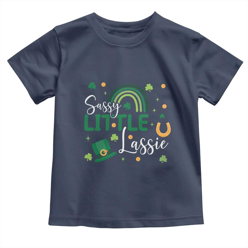Funny Sassy Little Lassie Toddler T Shirt St Patrick's Day Shamrock Rainbow TS11 Navy Print Your Wear