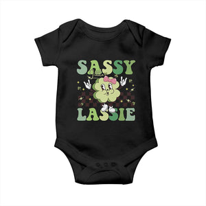 Funny St Patrick's Day Sassy Little Lassie Baby Onesie Retro Groovy Clover TS11 Black Print Your Wear