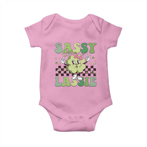 Funny St Patrick's Day Sassy Little Lassie Baby Onesie Retro Groovy Clover TS11 Light Pink Print Your Wear