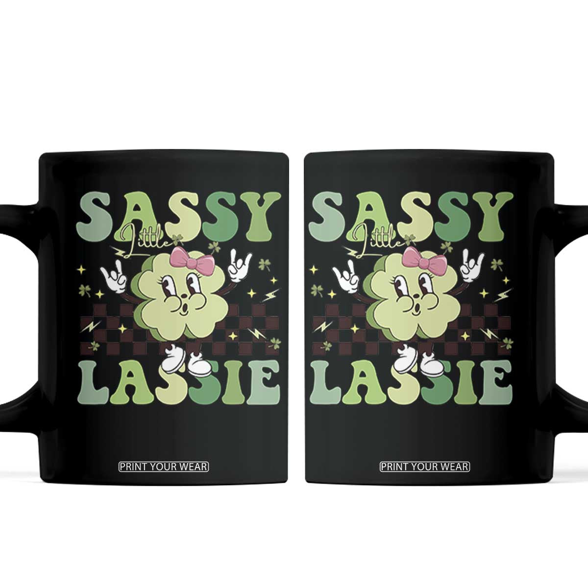 Funny St Patrick's Day Sassy Little Lassie Coffee Mug Retro Groovy Clover TS11 Black Print Your Wear