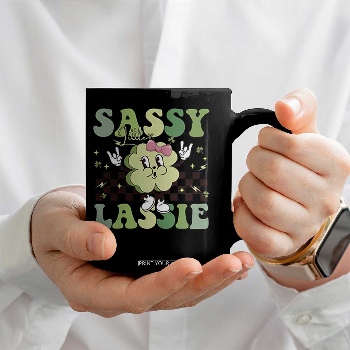 Funny St Patrick's Day Sassy Little Lassie Coffee Mug Retro Groovy Clover TS11 Print Your Wear