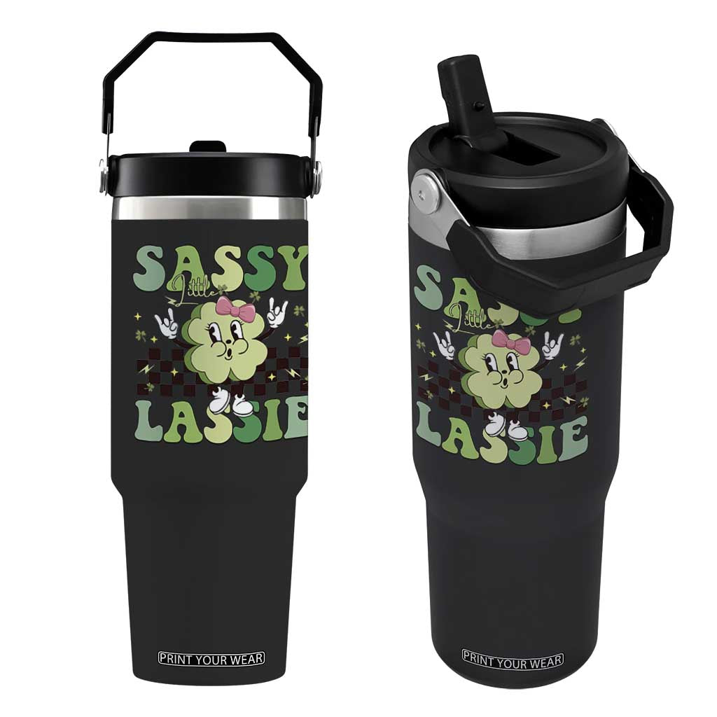 Funny St Patrick's Day Sassy Little Lassie Flip Straw Tumbler Retro Groovy Clover TS11 One Size: 30 oz Black Print Your Wear