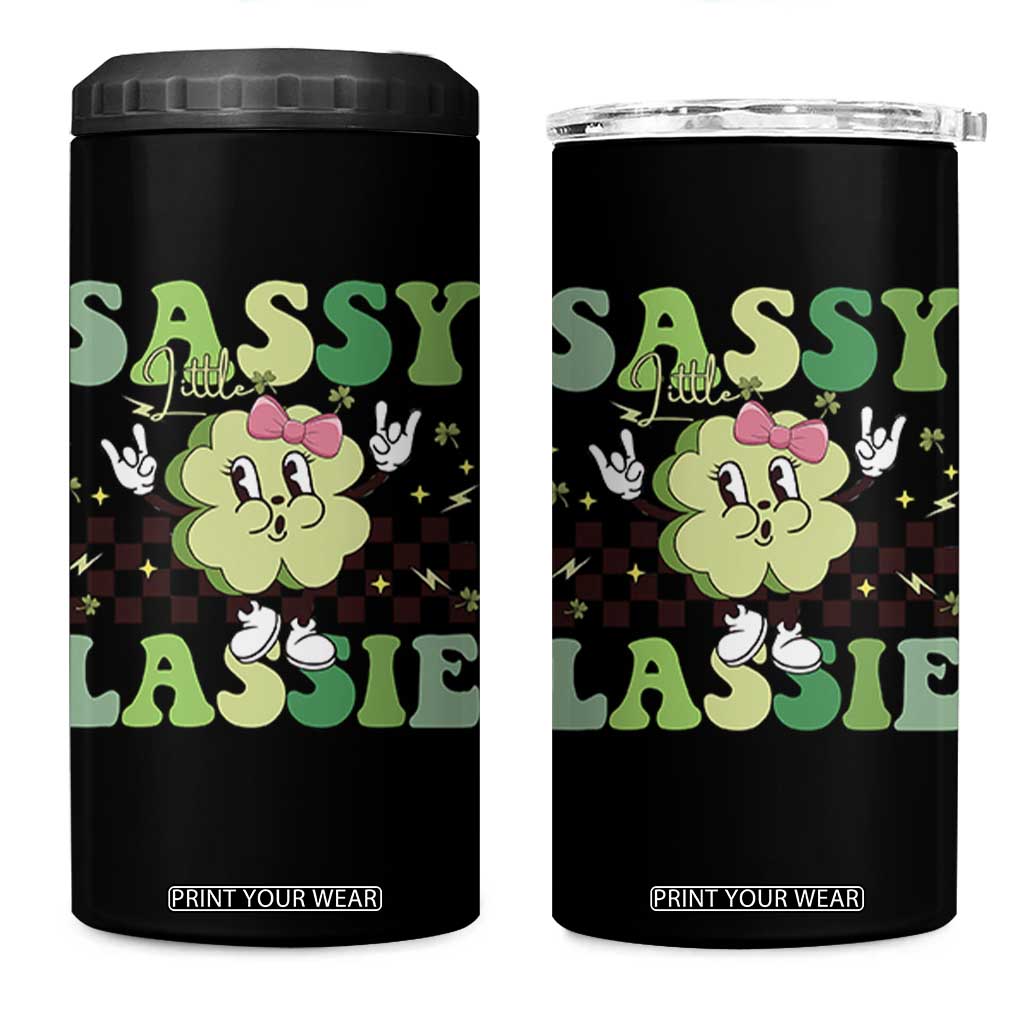 Funny St Patrick's Day Sassy Little Lassie 4 in 1 Can Cooler Tumbler Retro Groovy Clover TS11 One Size: 16 oz Black Print Your Wear