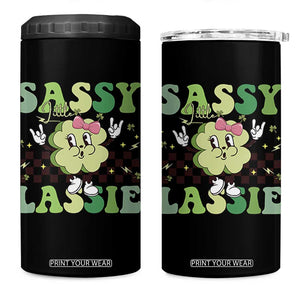 Funny St Patrick's Day Sassy Little Lassie 4 in 1 Can Cooler Tumbler Retro Groovy Clover TS11 One Size: 16 oz Black Print Your Wear