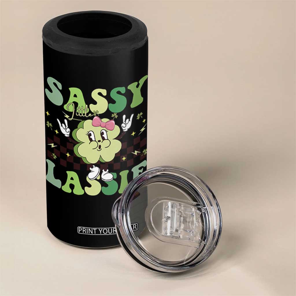 Funny St Patrick's Day Sassy Little Lassie 4 in 1 Can Cooler Tumbler Retro Groovy Clover TS11 Print Your Wear