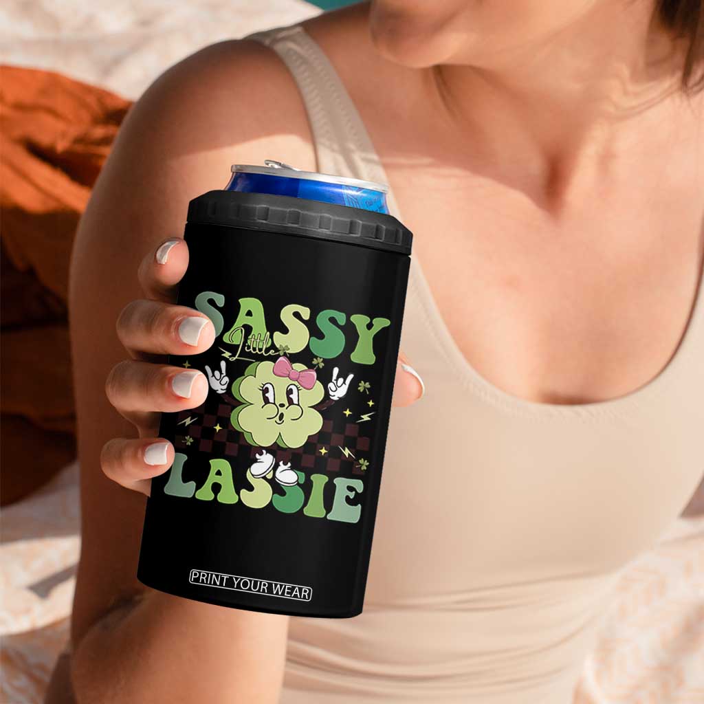Funny St Patrick's Day Sassy Little Lassie 4 in 1 Can Cooler Tumbler Retro Groovy Clover TS11 Print Your Wear