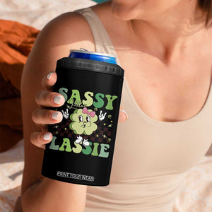 Funny St Patrick's Day Sassy Little Lassie 4 in 1 Can Cooler Tumbler Retro Groovy Clover TS11 Print Your Wear