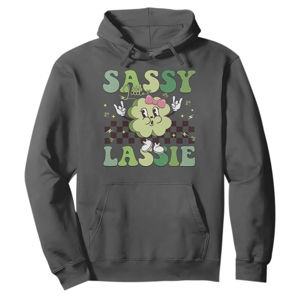 Funny St Patrick's Day Sassy Little Lassie Hoodie Retro Groovy Clover TS11 Dark Heather Print Your Wear