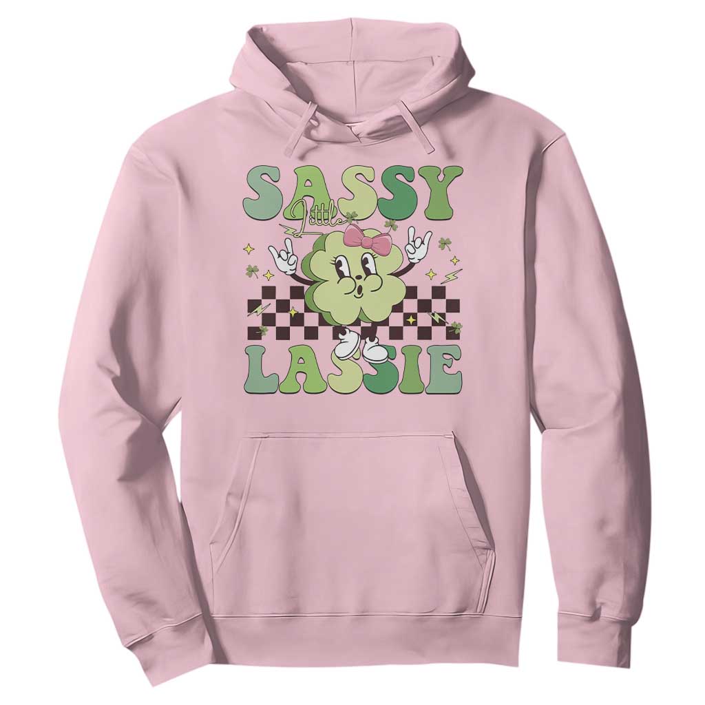 Funny St Patrick's Day Sassy Little Lassie Hoodie Retro Groovy Clover TS11 Light Pink Print Your Wear