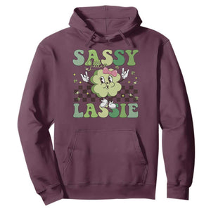 Funny St Patrick's Day Sassy Little Lassie Hoodie Retro Groovy Clover TS11 Maroon Print Your Wear