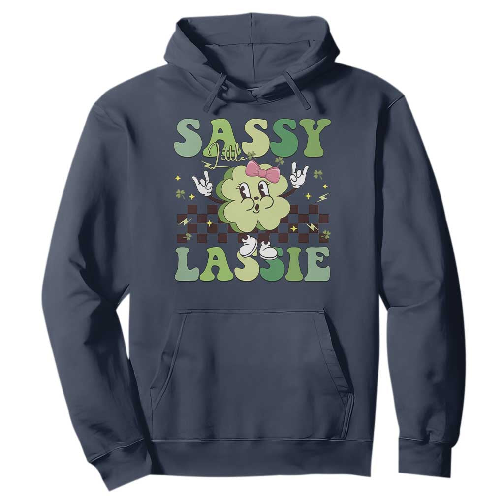 Funny St Patrick's Day Sassy Little Lassie Hoodie Retro Groovy Clover TS11 Navy Print Your Wear