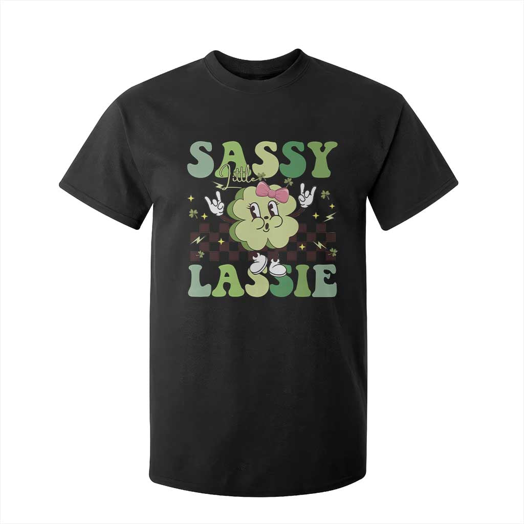 Funny St Patrick's Day Sassy Little Lassie T Shirt For Kid Retro Groovy Clover TS11 Black Print Your Wear