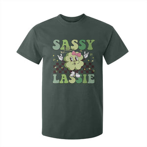 Funny St Patrick's Day Sassy Little Lassie T Shirt For Kid Retro Groovy Clover TS11 Dark Forest Green Print Your Wear
