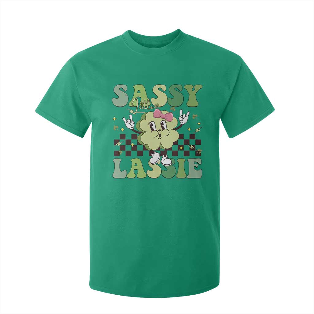 Funny St Patrick's Day Sassy Little Lassie T Shirt For Kid Retro Groovy Clover TS11 Irish Green Print Your Wear
