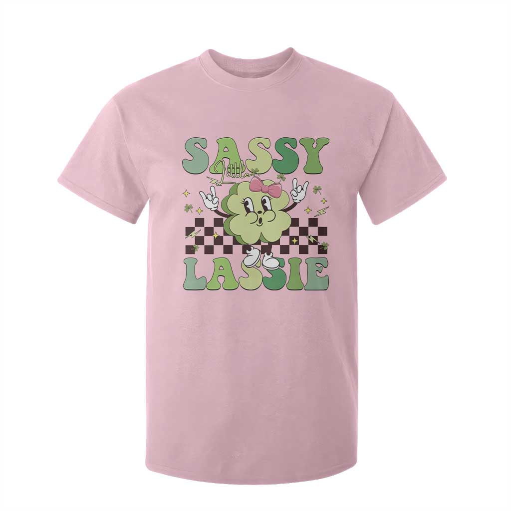 Funny St Patrick's Day Sassy Little Lassie T Shirt For Kid Retro Groovy Clover TS11 Light Pink Print Your Wear