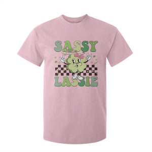 Funny St Patrick's Day Sassy Little Lassie T Shirt For Kid Retro Groovy Clover TS11 Light Pink Print Your Wear