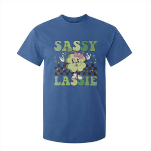 Funny St Patrick's Day Sassy Little Lassie T Shirt For Kid Retro Groovy Clover TS11 Royal Blue Print Your Wear