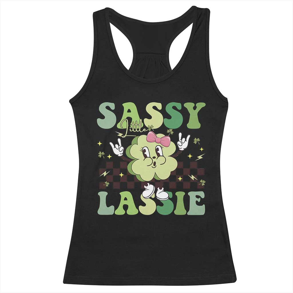 Funny St Patrick's Day Sassy Little Lassie Racerback Tank Top Retro Groovy Clover TS11 Black Print Your Wear