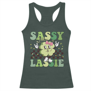 Funny St Patrick's Day Sassy Little Lassie Racerback Tank Top Retro Groovy Clover TS11 Dark Forest Green Print Your Wear