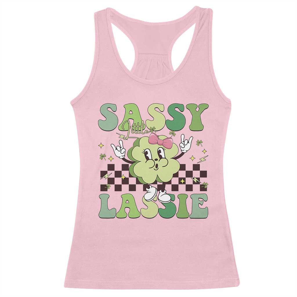 Funny St Patrick's Day Sassy Little Lassie Racerback Tank Top Retro Groovy Clover TS11 Light Pink Print Your Wear