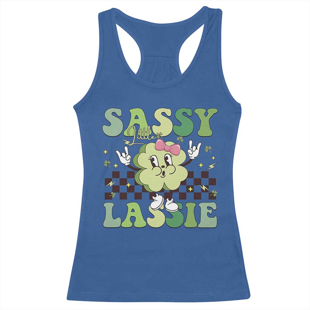 Funny St Patrick's Day Sassy Little Lassie Racerback Tank Top Retro Groovy Clover TS11 Royal Blue Print Your Wear