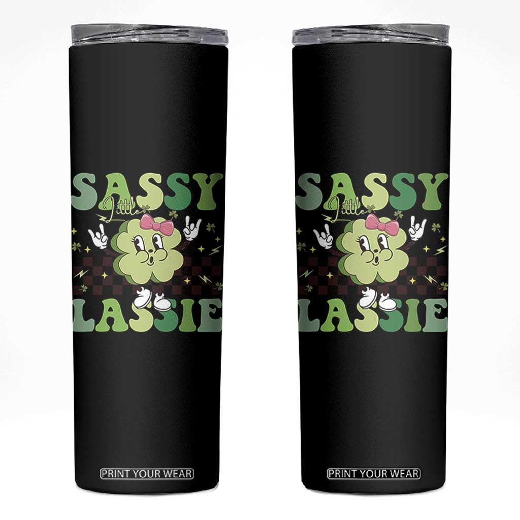 Funny St Patrick's Day Sassy Little Lassie Skinny Tumbler Retro Groovy Clover TS11 Black Print Your Wear