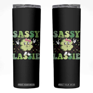 Funny St Patrick's Day Sassy Little Lassie Skinny Tumbler Retro Groovy Clover TS11 Black Print Your Wear