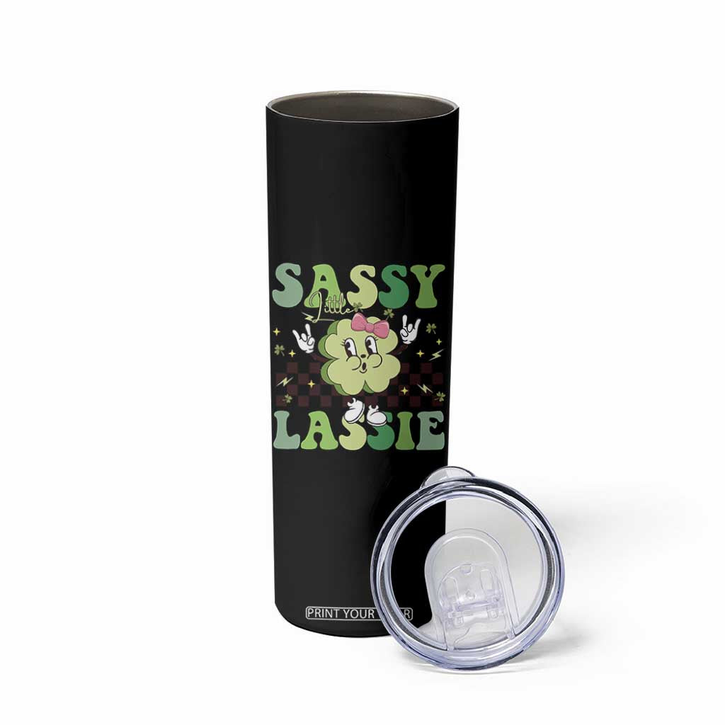 Funny St Patrick's Day Sassy Little Lassie Skinny Tumbler Retro Groovy Clover TS11 Print Your Wear