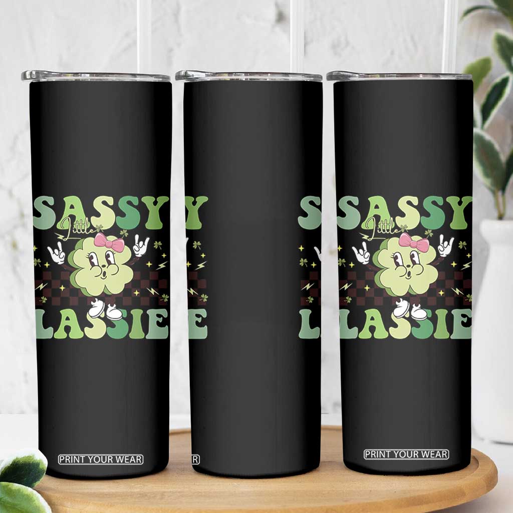 Funny St Patrick's Day Sassy Little Lassie Skinny Tumbler Retro Groovy Clover TS11 Print Your Wear