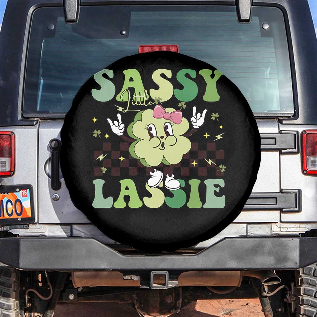 Funny St Patrick's Day Sassy Little Lassie Spare Tire Cover Retro Groovy Clover TS11 No hole Black Print Your Wear