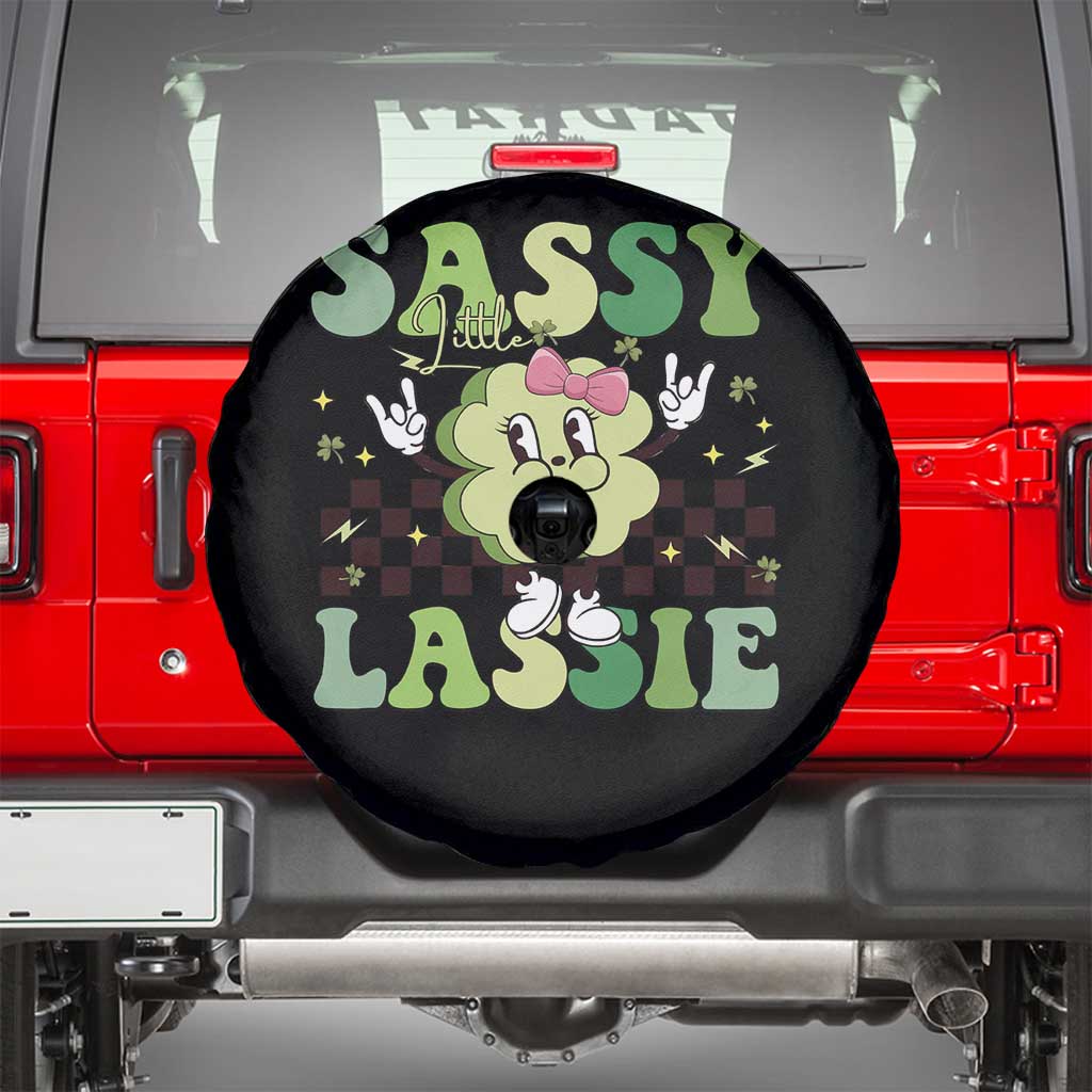 Funny St Patrick's Day Sassy Little Lassie Spare Tire Cover Retro Groovy Clover TS11 Black Print Your Wear