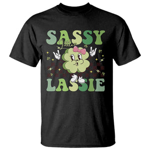Funny St Patrick's Day Sassy Little Lassie T Shirt Retro Groovy Clover TS11 Black Print Your Wear