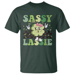 Funny St Patrick's Day Sassy Little Lassie T Shirt Retro Groovy Clover TS11 Dark Forest Green Print Your Wear